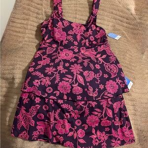 2-pc Lands' End Pink & Purple Floral Tankini and Swimskirt